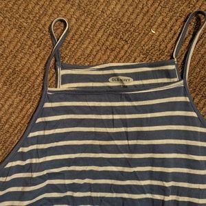 High Neck Blue and White Striped Tank Top